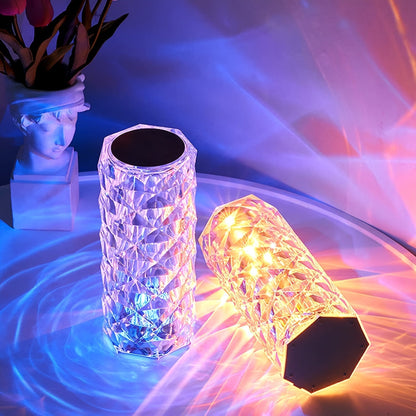 USB Rechargeable Crystal Rose Diamond Touch Lamp LED With RGB 16 Colors and Remote