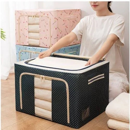 Portable and Foldable Waterproof Wardrobe Storage Box with Steel Frame For Organize Clothes