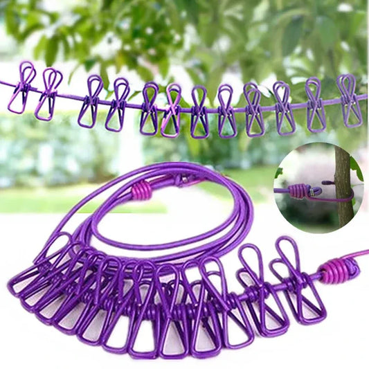 Portable Clothesline 185CM with 12pcs Clips for Clothes Drying Line, Outdoor Indoor Use